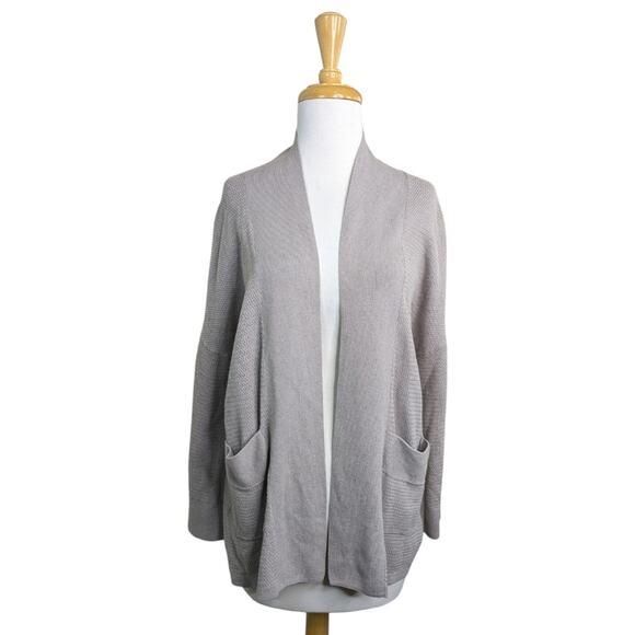 Wilfred Small Open Front Cardigan Silk Cashmere Sweater Pockets Taupe Cozy Chic - Picture 1 of 12